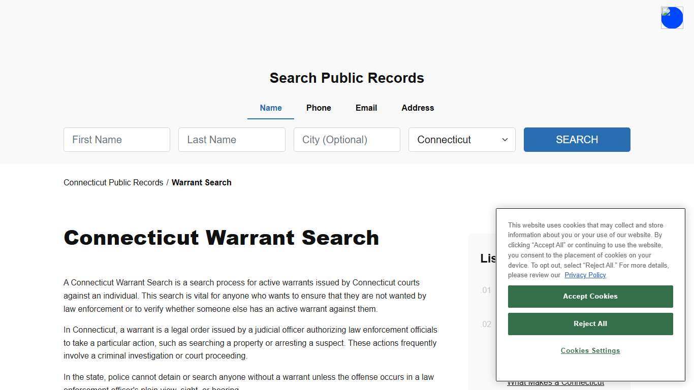 Connecticut Warrant Search and Records